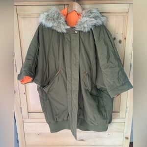 Anthropologie Pilcro Olive Green Puffer Coat with Faux Fur